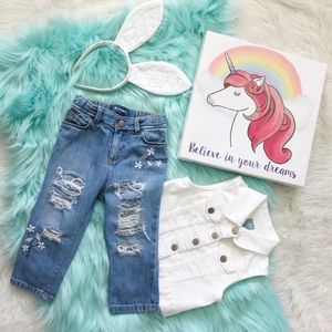 Distressed denim bottoms